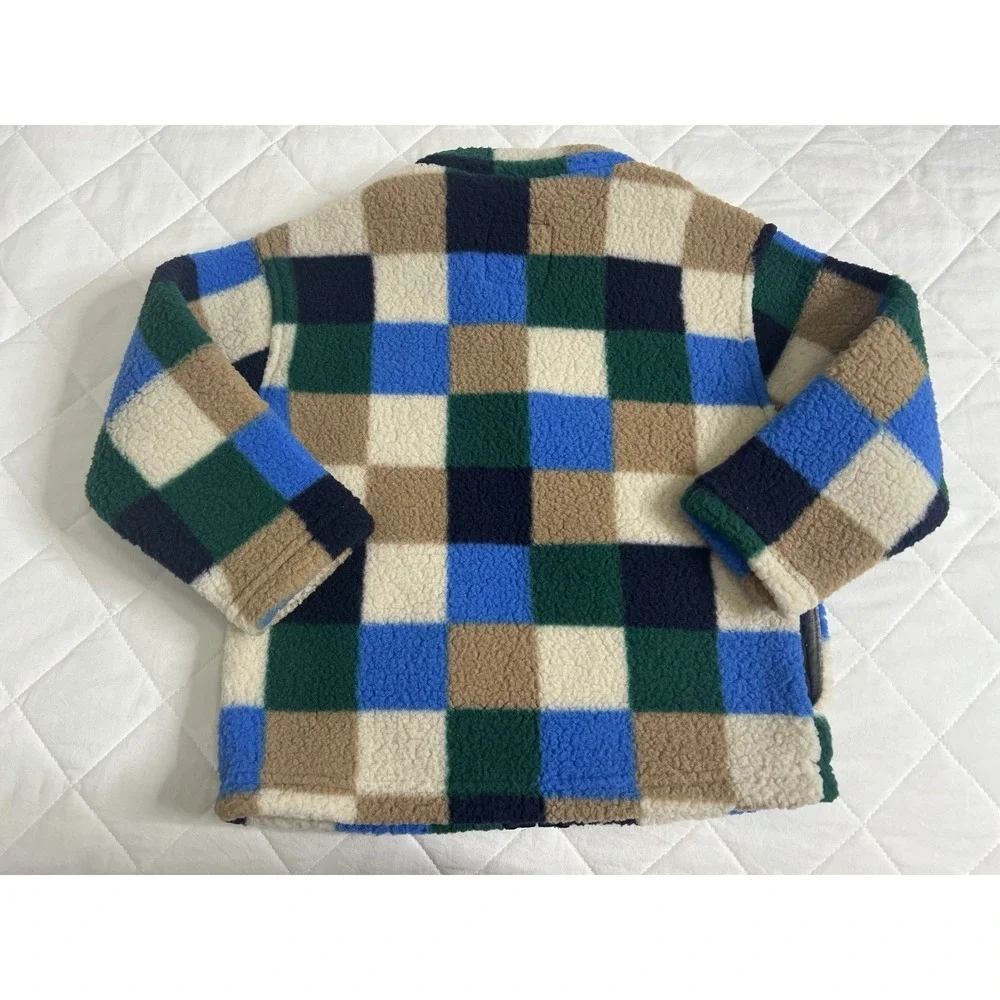 Baby Gap Fleece Jacket 3 Years Green Blue Plaid Buffalo Check Zip Cozy Sherpa